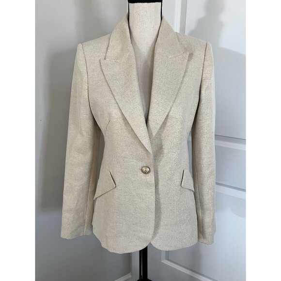 L’AGENCE Chamberlain Blazer Ecru Gold Shimmer Linen Blend Size 4 NWOT - Picture 3 of 11
